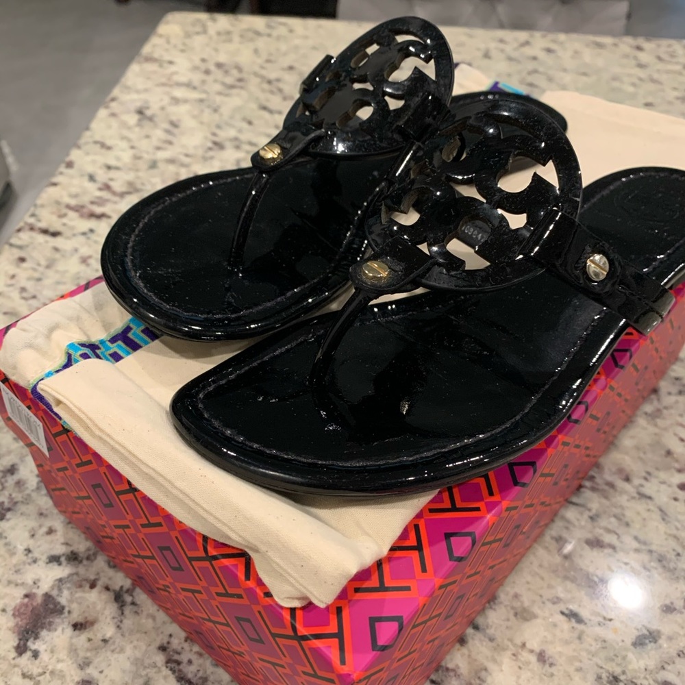 Tory Burch Miller Sandal in Black Patent